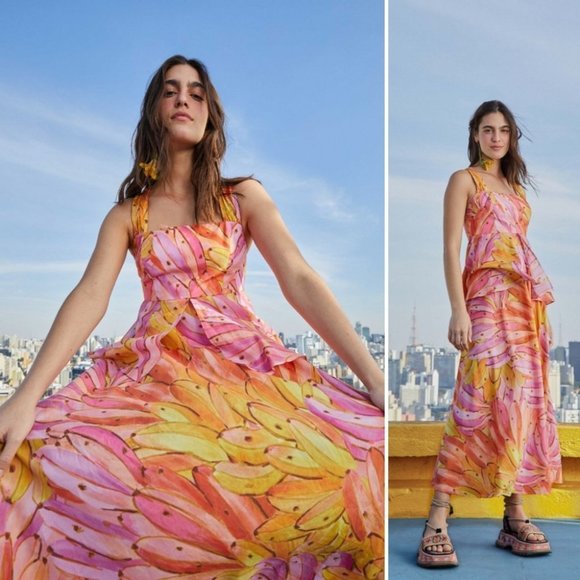 NWT! FARM RIO Pink Ombre Bananas Cross Back Maxi Dress Size Smalll - Picture 5 of 9